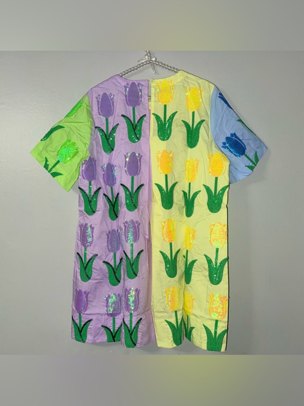 QUEEN OF SPARKLES NEON COLORBLOCK TULIP MINI DRESS - Picture 5 of 10